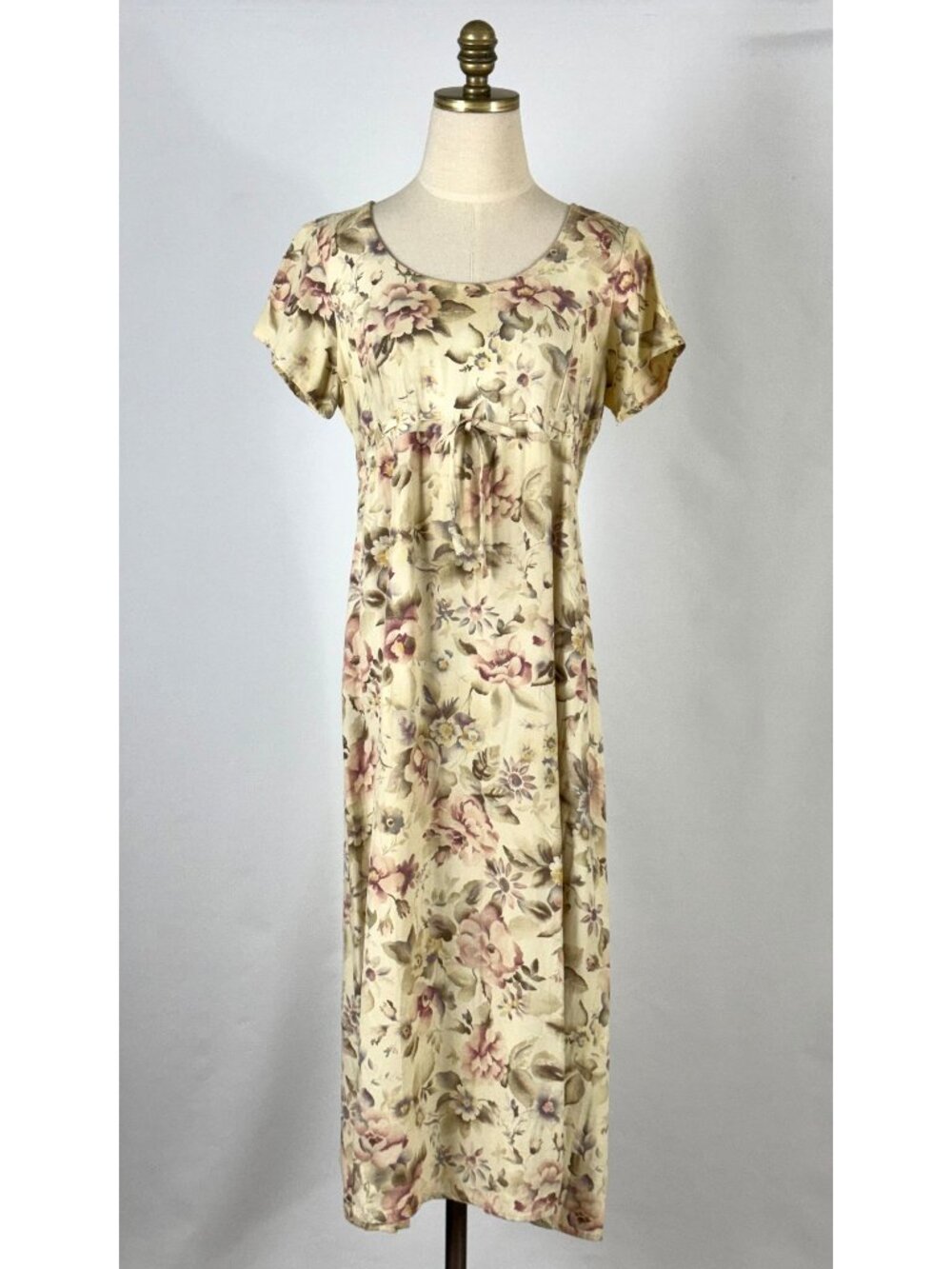 Vtg 90s All That Jazz Yellow Floral Babydoll Maxi Dress Tie Waist Butter Mom